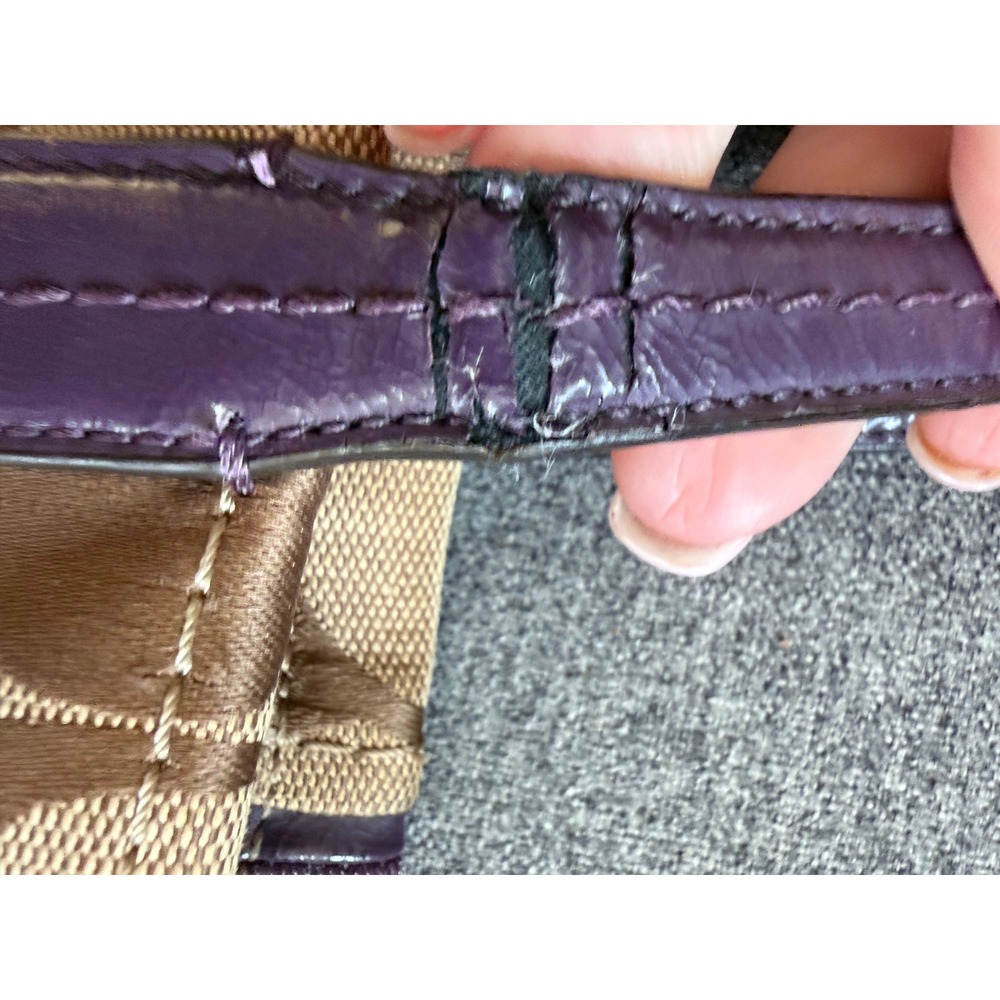 Coach Signature Khaki jaquard  Purple Canvas Tote Bag & Wallet Set F25771  READ - Picture 9 of 16